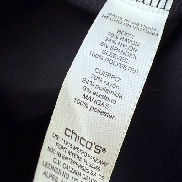 CHICO'S Womens Evening Top Large (Chicos 2) Black Tee Shimmer Sheer Sleeves NWOT - Picture 9 of 9